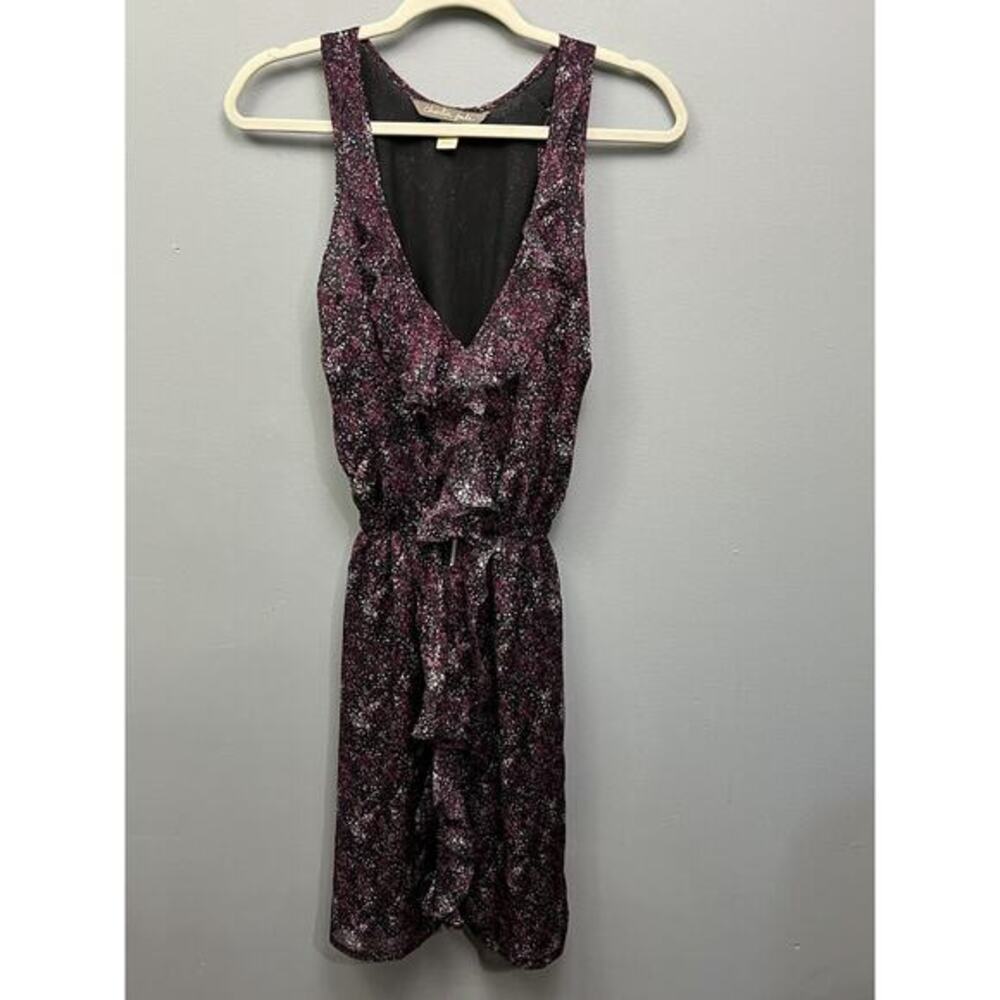 Charlie Jade Dress womens size‎ small silk floral zip/ruffle front sleeveless
